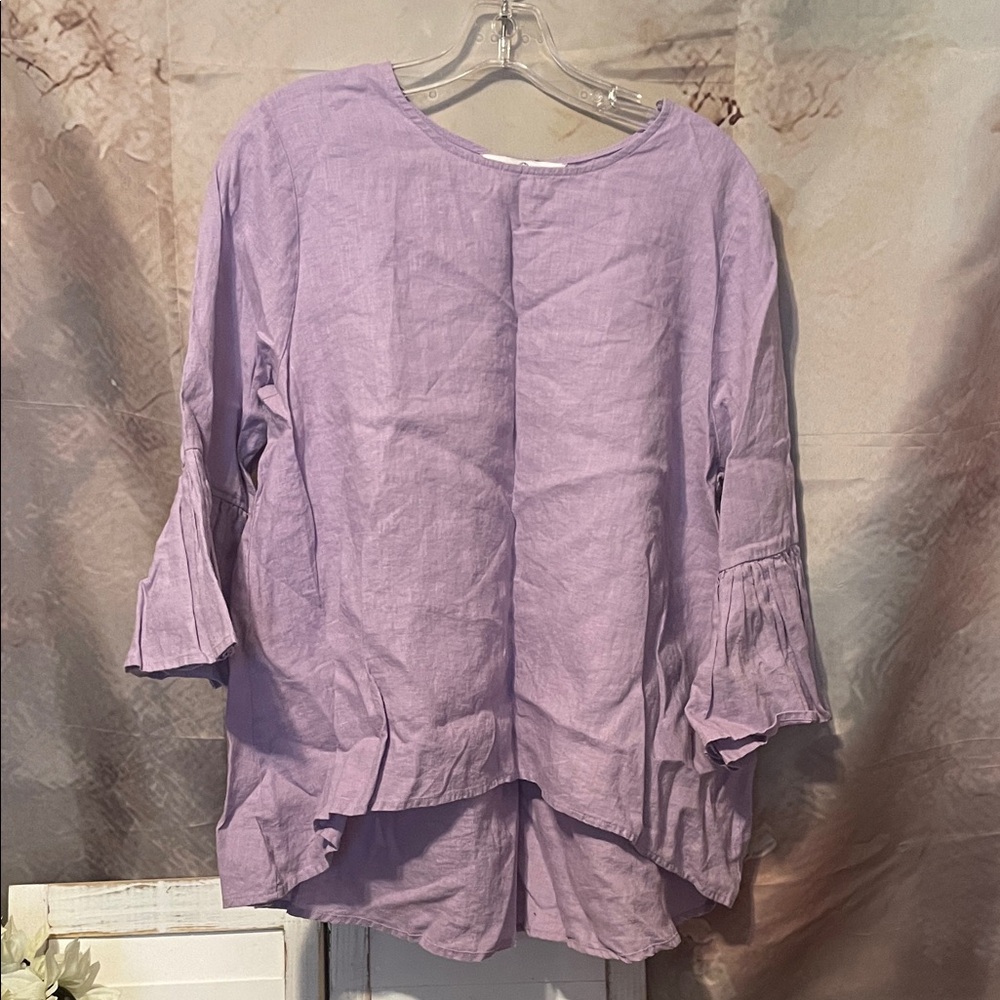 Relaxed Lavender Linen-Blend Bell Sleeve Tunic